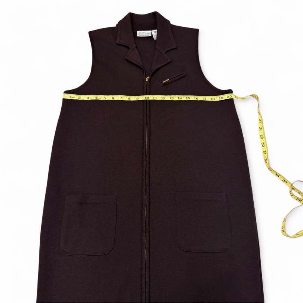 Vintage 90’s 100% Wool Longline Zip Up Vest Women’s Large Brown Preppy Retro - Picture 4 of 5